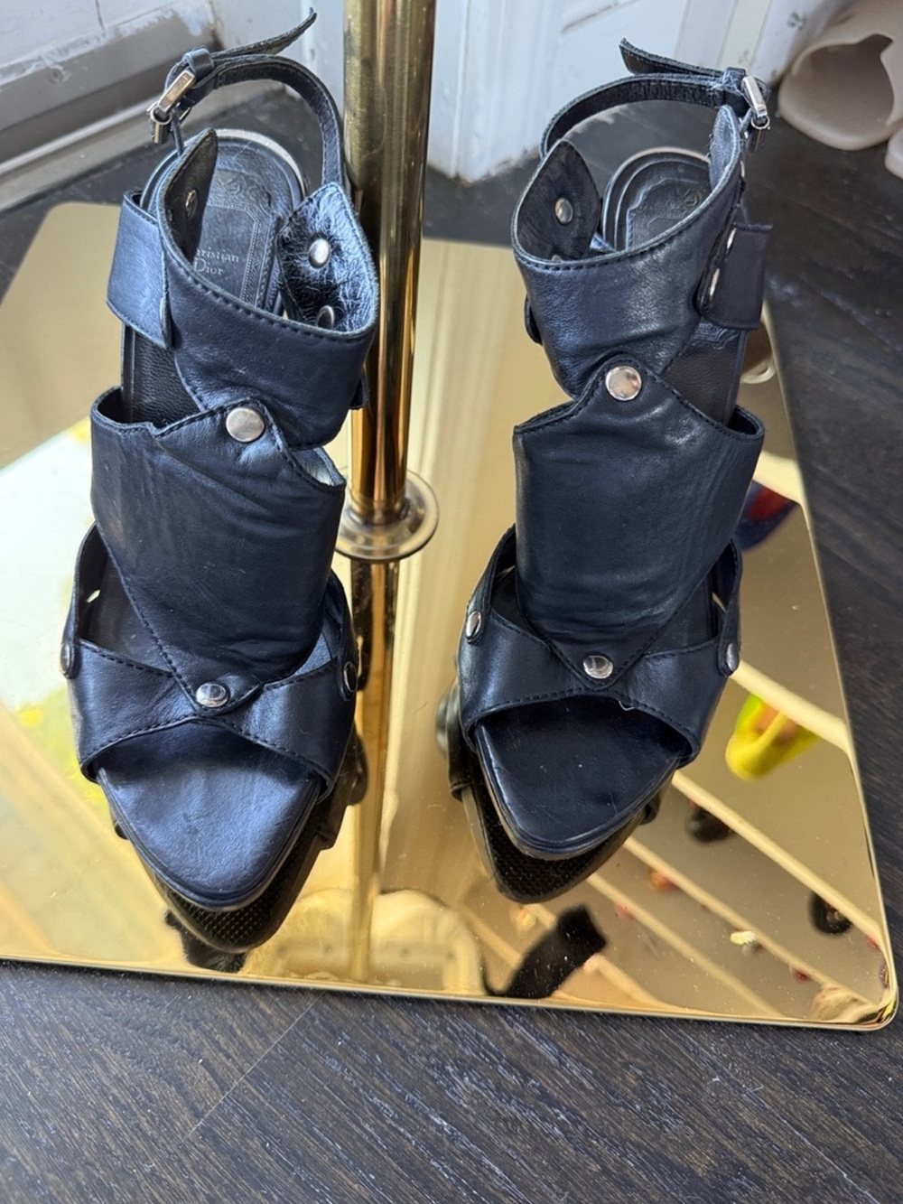 Dior Black Leather Open-Toe Ankle-Heel Sandals